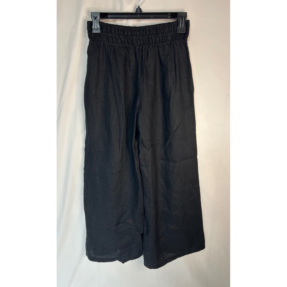 By Anthropologie Black 100% Linen Wide Leg Smocked Elastic Waist Pants XXS - Picture 12 of 16